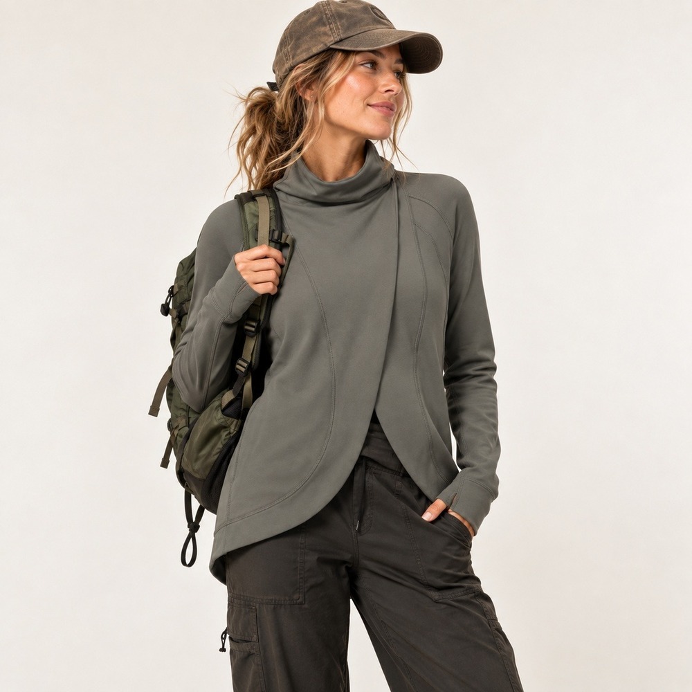 Lululemon Rulu Rally Wrap Jacket Grey Sage Green Gorpcore Funnel Neck sz 4